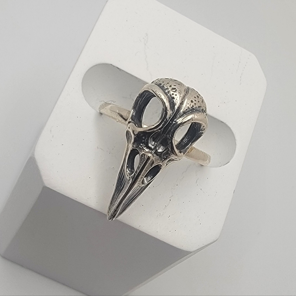 Gothic Raven Sterling Silver Skull Ring Size 6